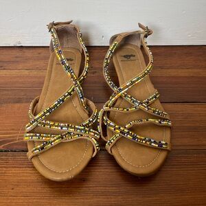 Rainbow Beaded Tan Strappy Sandal (Size 8.5)
